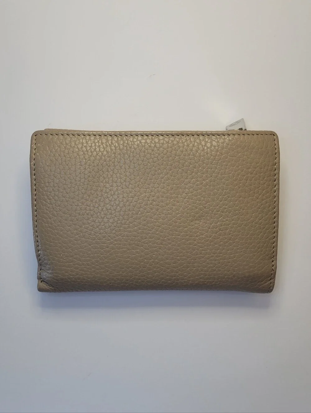 Valentina Taupe Pebbled Leather Trifold Wallet NWOT